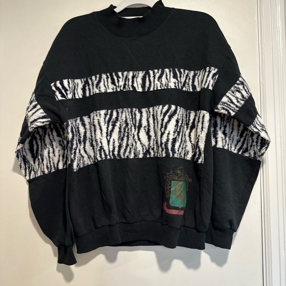 VTG 90s Women’s Sz: L GIOVANNI L'UOMO Faux Zebra  Fur Striped Crew Neck Sweater.